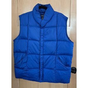 Lands End Blue Puffer Vest Nylon Goose Down Insulation cottagecore boho warm